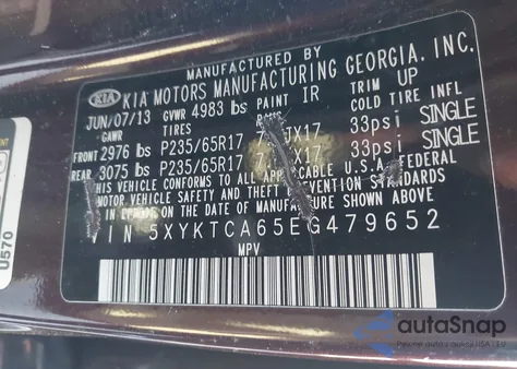 2014 Kia Sorento Lx z USA, uszkodzony, nr VIN 5XYKTCA65EG479652